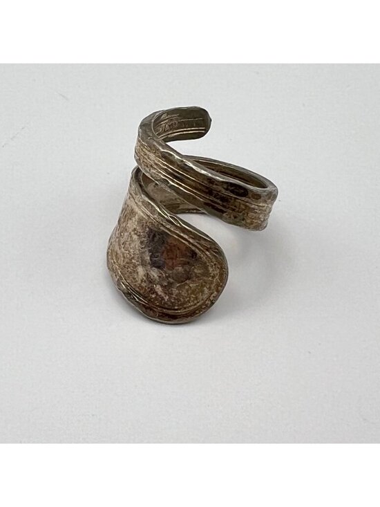 Barton Jewelry - Vintage Barton Spoon Ring Size 8 Silver Plate Brutalist Modernist Artisan Patina